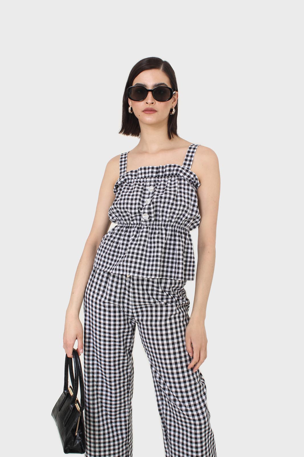 Black and white gingham thick strap tank_4
