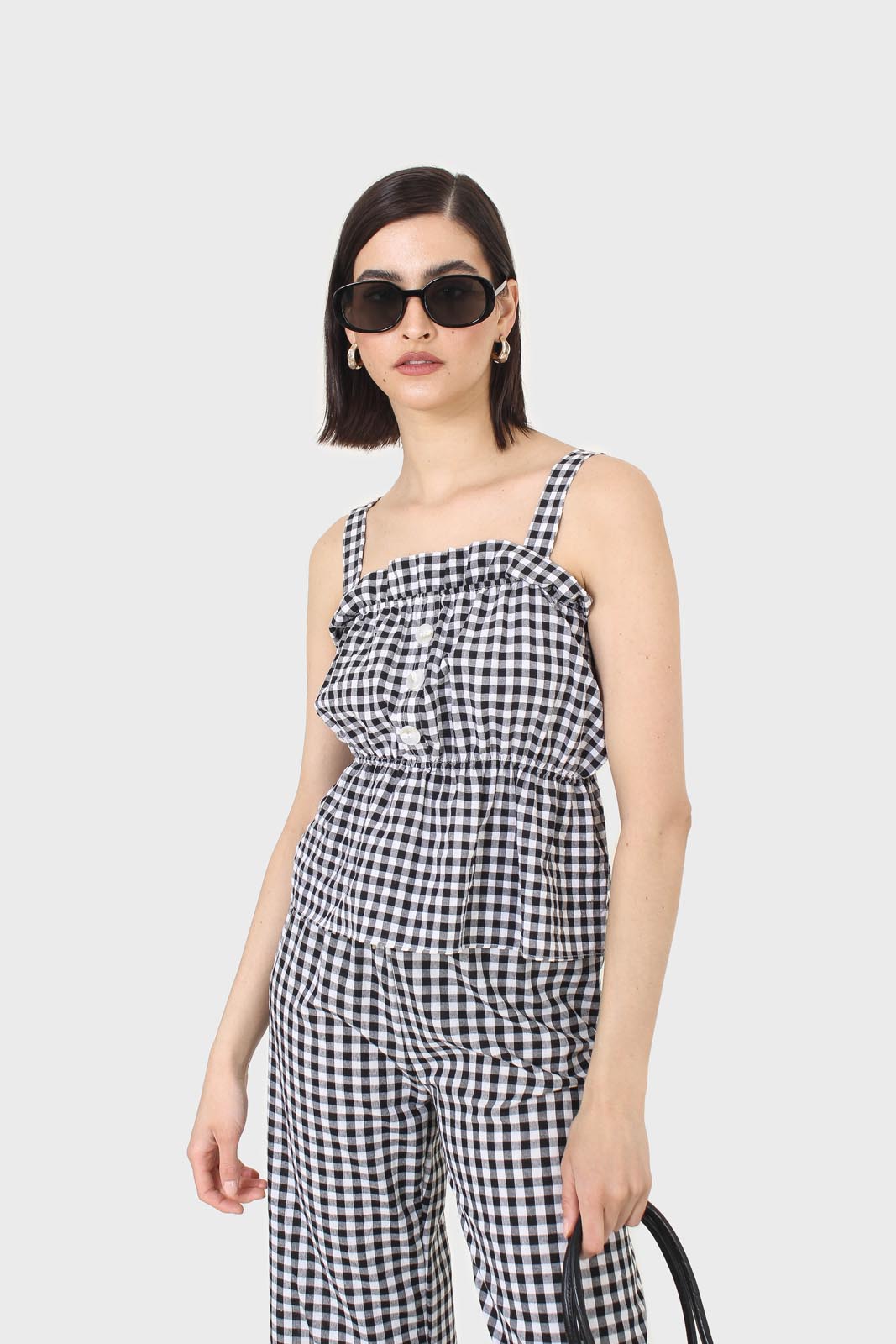 Black and white gingham thick strap tank_6