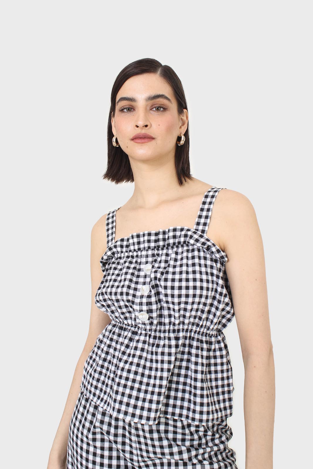 Black and white gingham thick strap tank_10