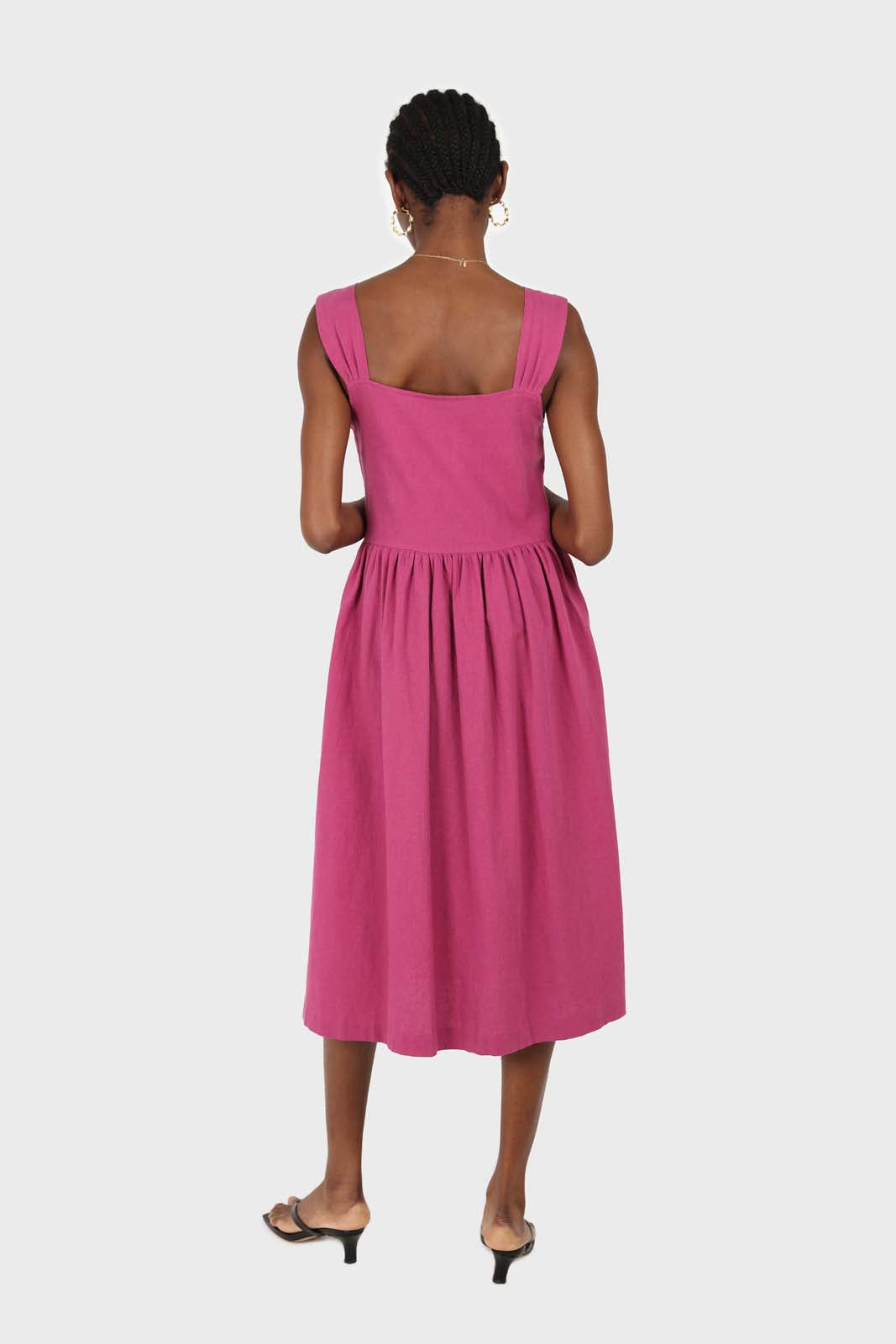 Purple button front thick strap dress_3