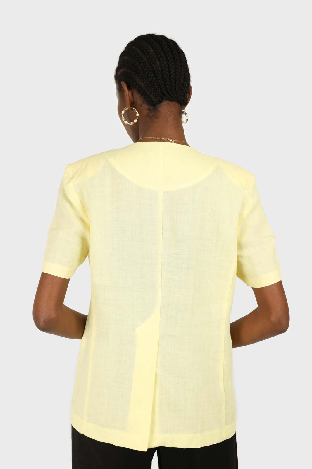 Yellow triple button oversized linen jacket_2