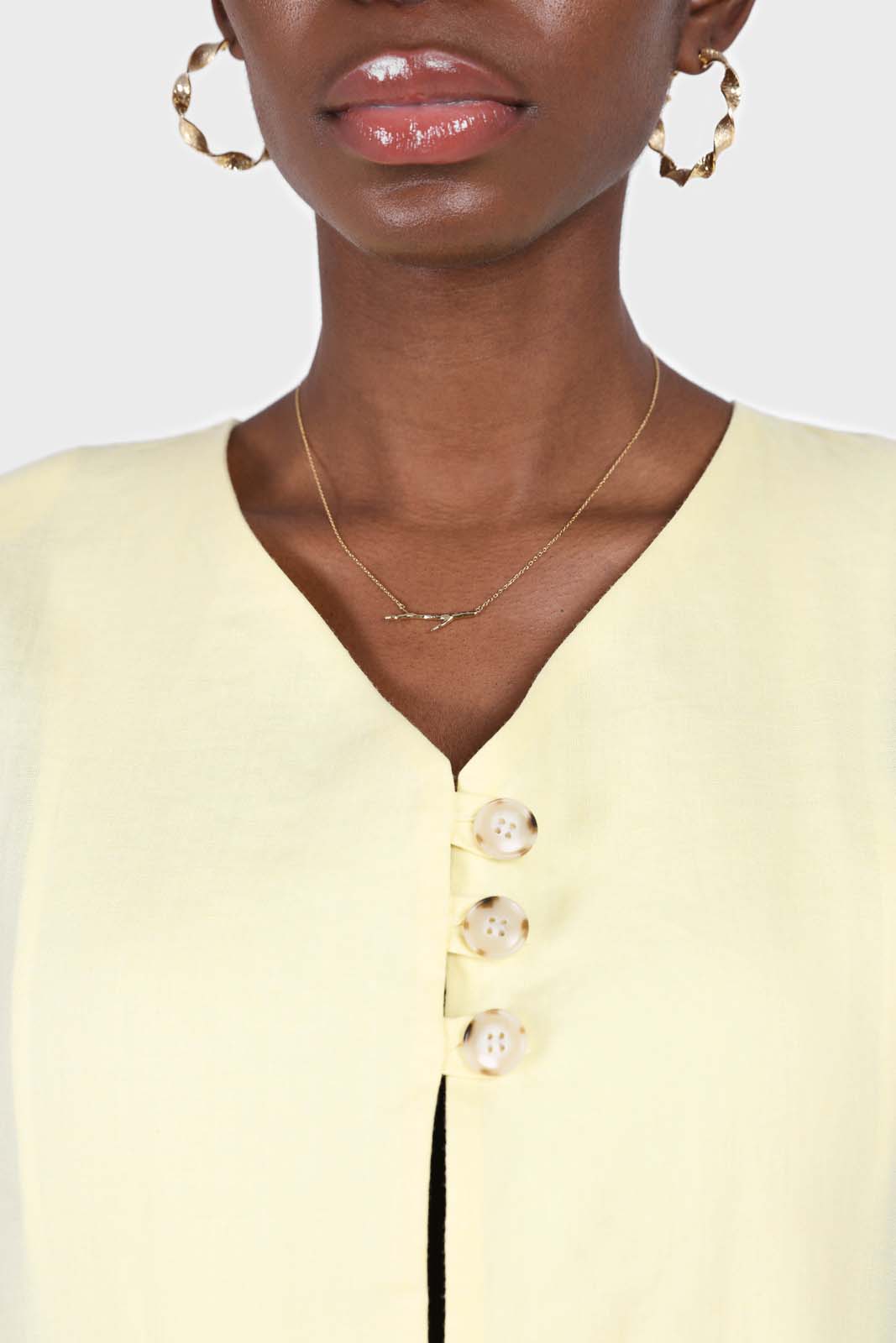 Yellow triple button oversized linen jacket_3