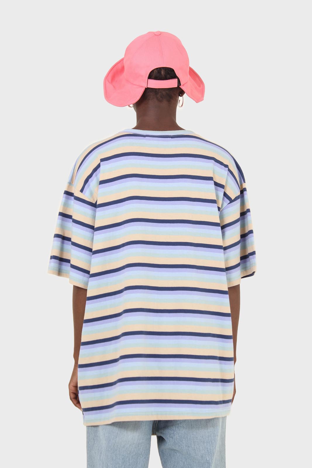 Light blue and beige multi striped oversized tee_2