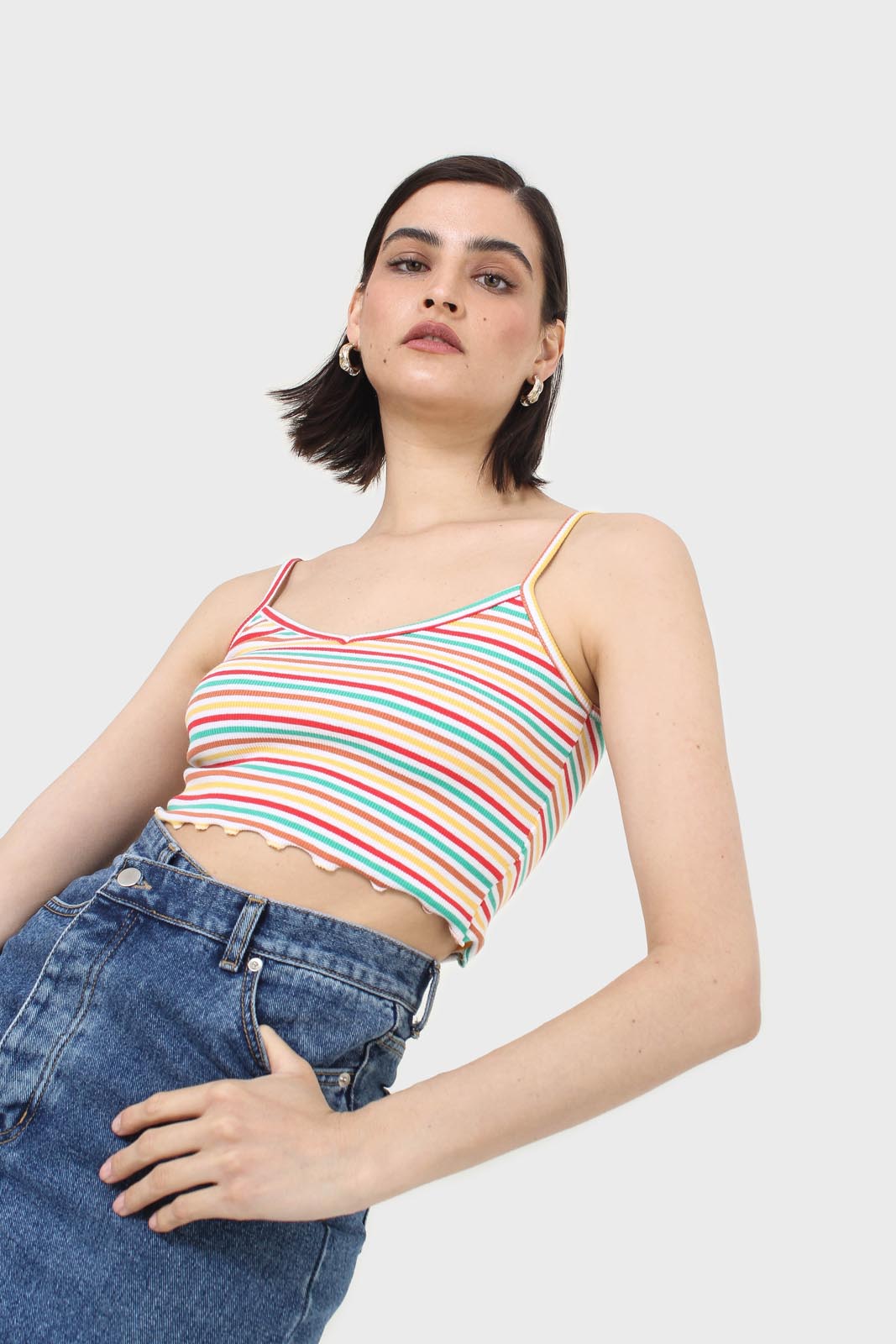 Ivory and green multi striped cropped tank_4