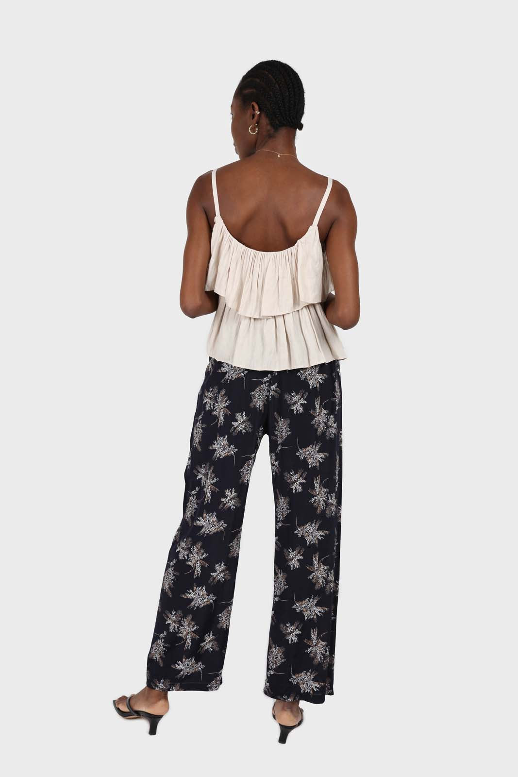Navy and white floral wide leg trousers_3