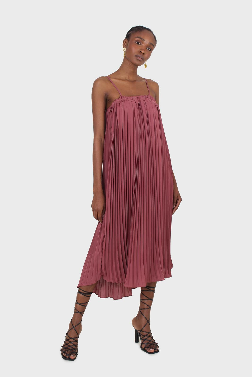 Dusty pink pleated thin strap dress_6