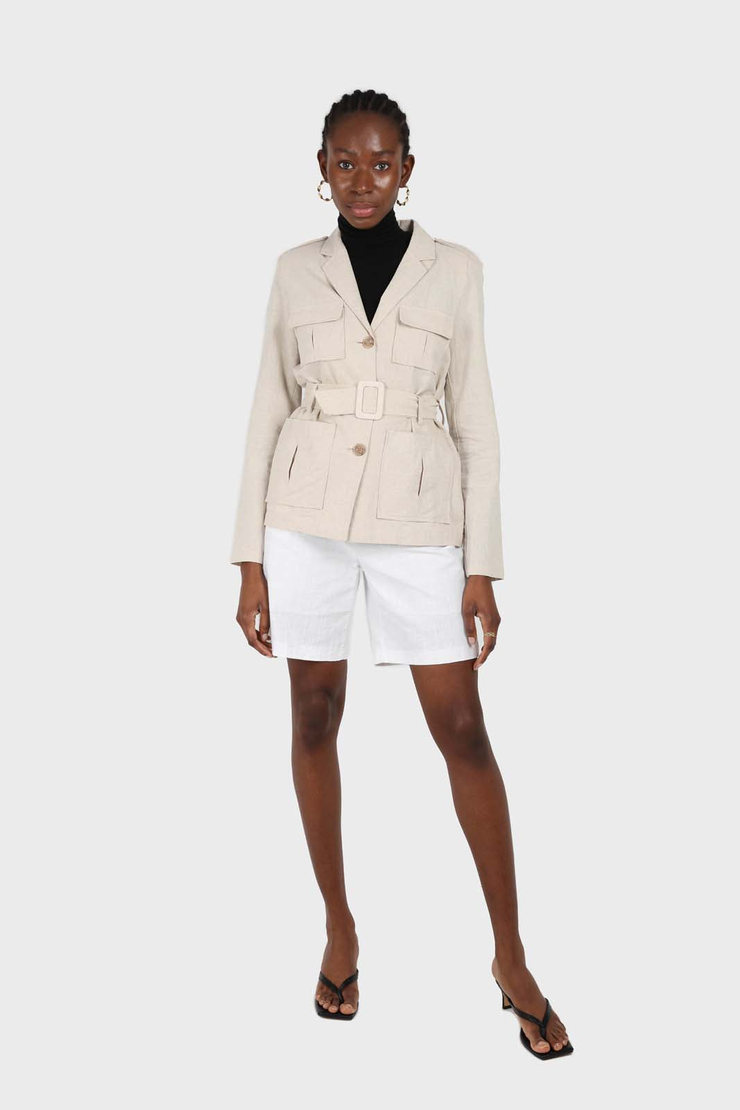 Beige belted patch pocket utility jacket_2