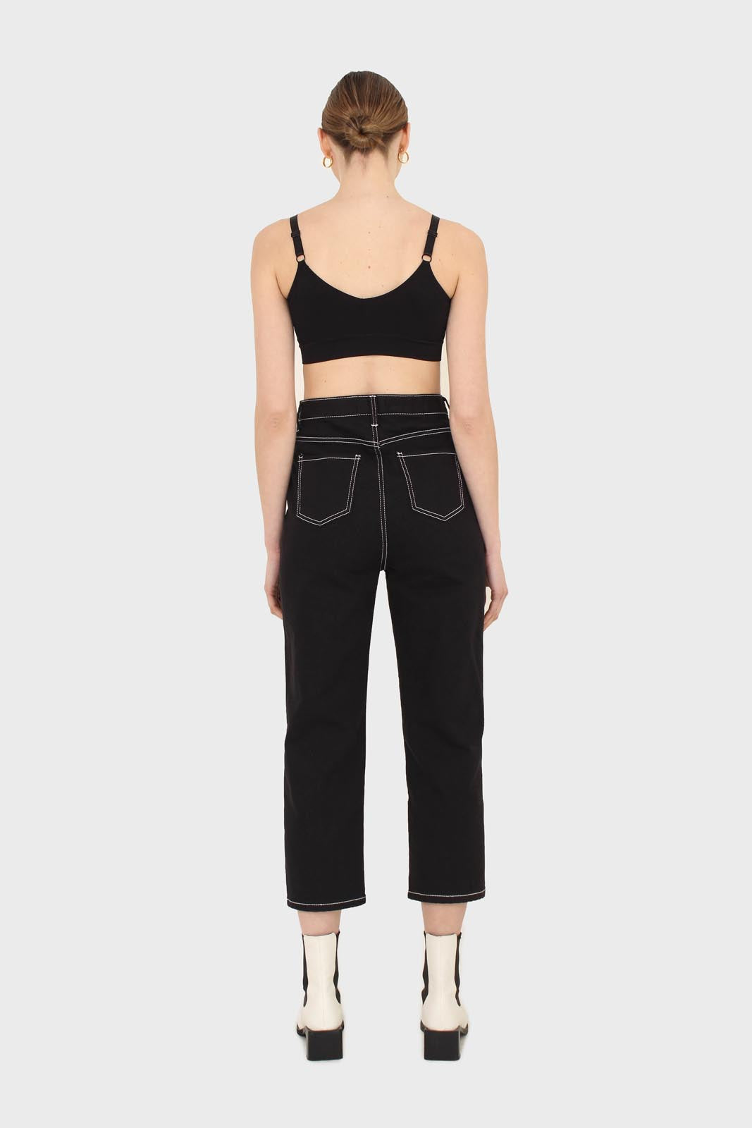 Black and white contrast stitch boyfriend jeans - 853_8