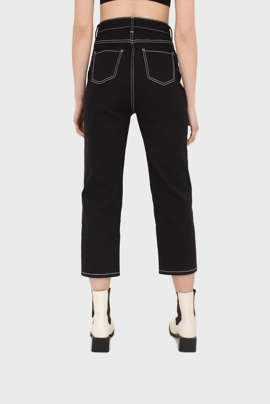 Black and white contrast stitch boyfriend jeans - 853_3