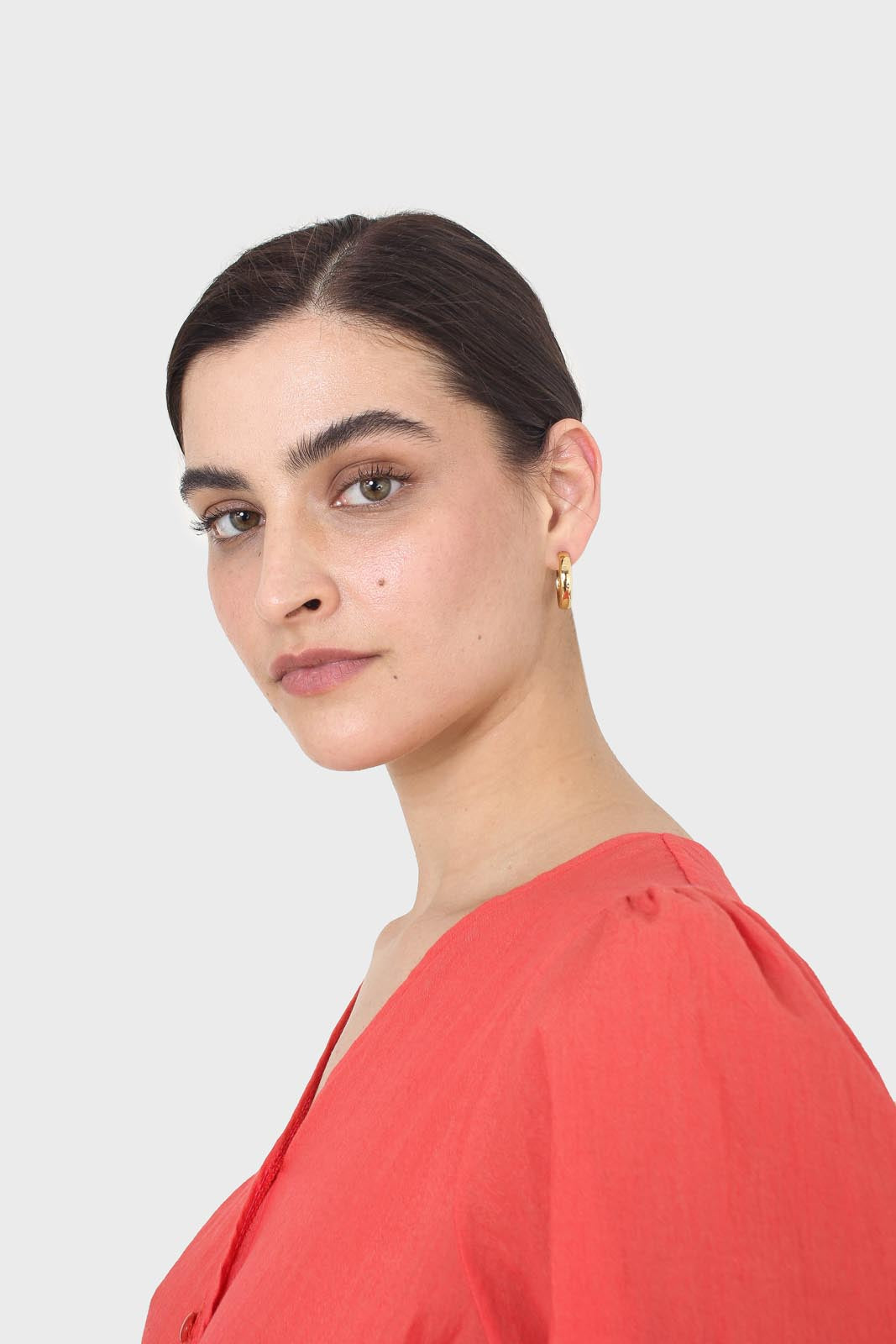 Red button up tie front cropped shirt_5