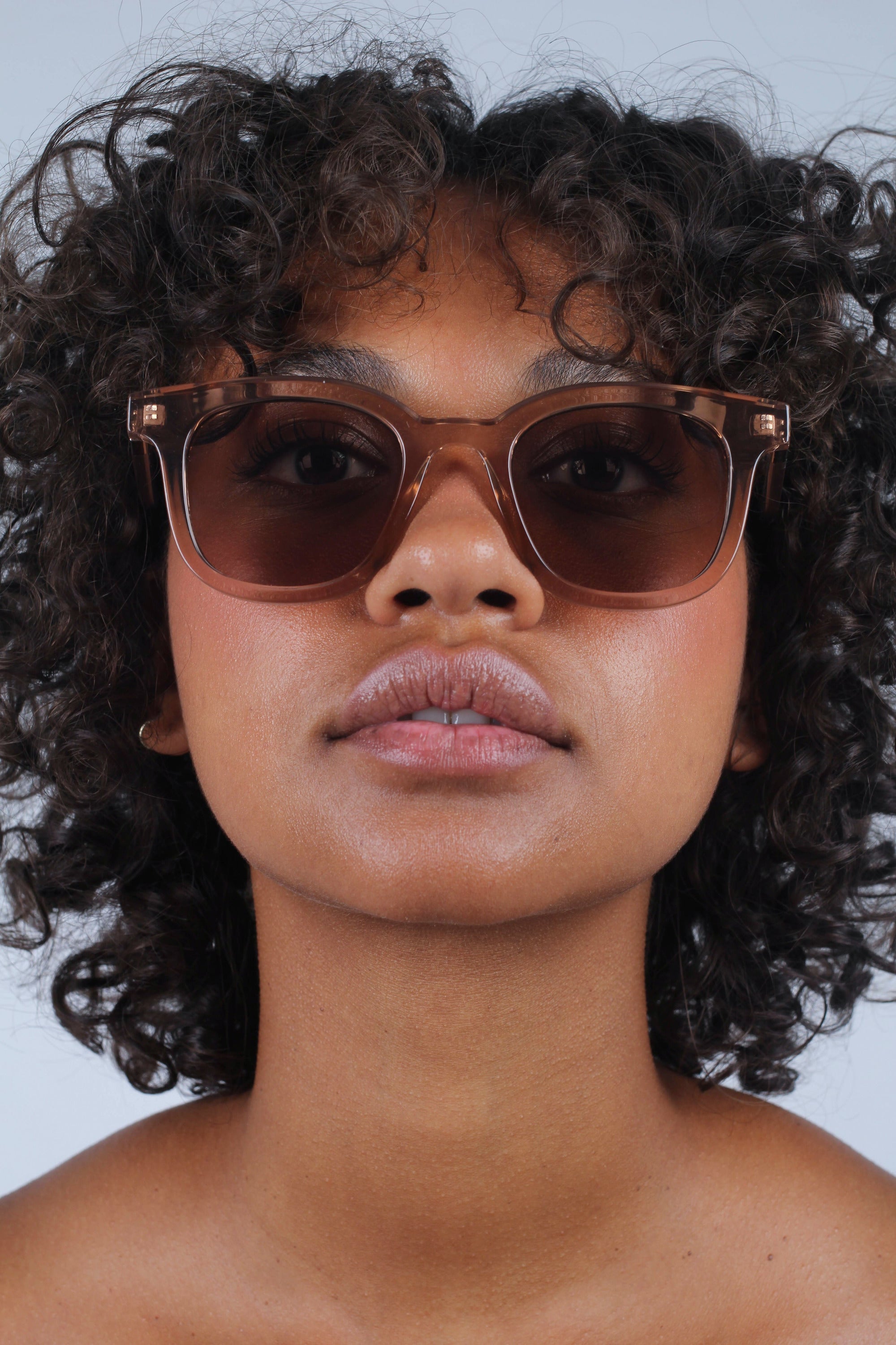 Beige thick square frame sunglasses_1