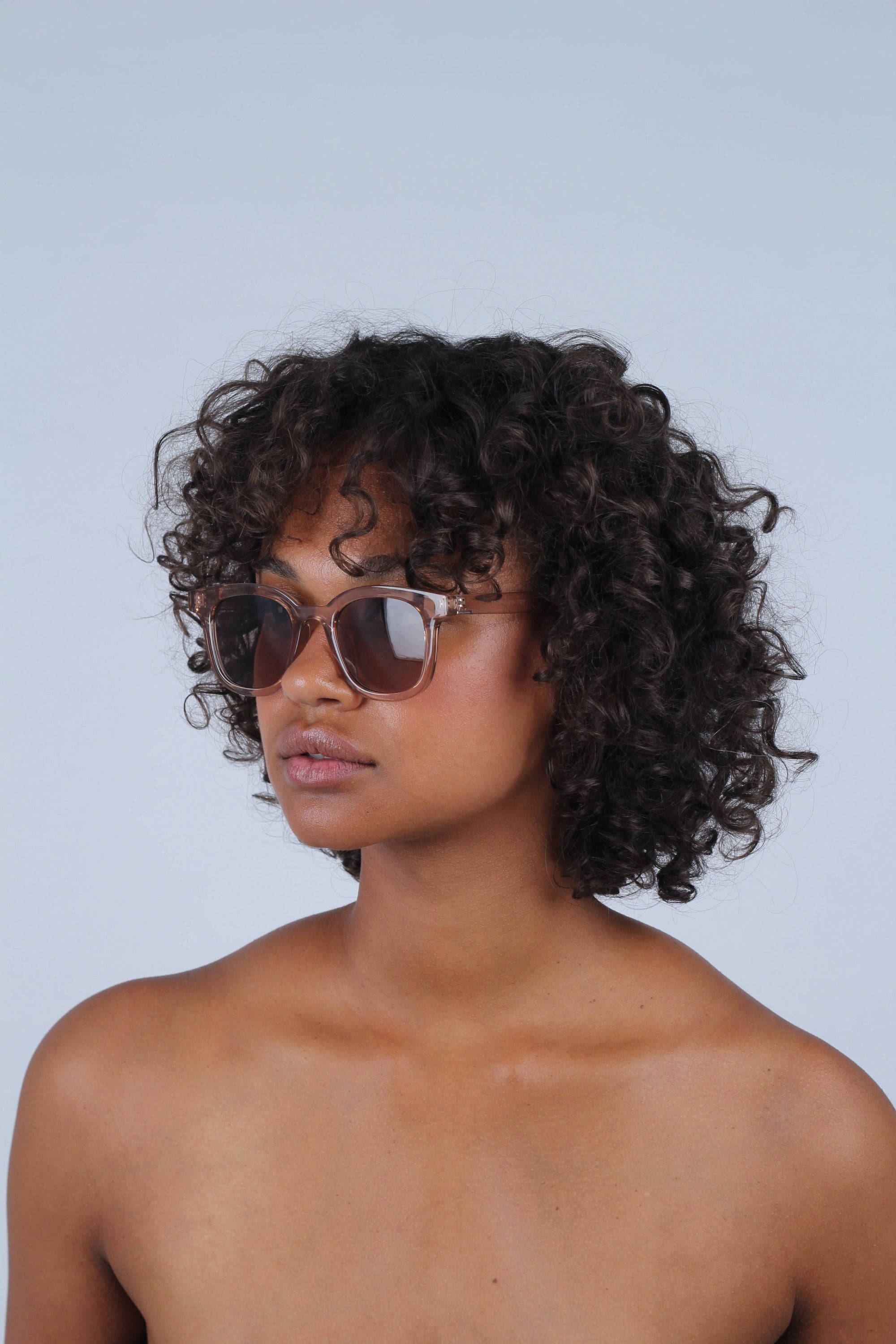 Beige thick square frame sunglasses_4