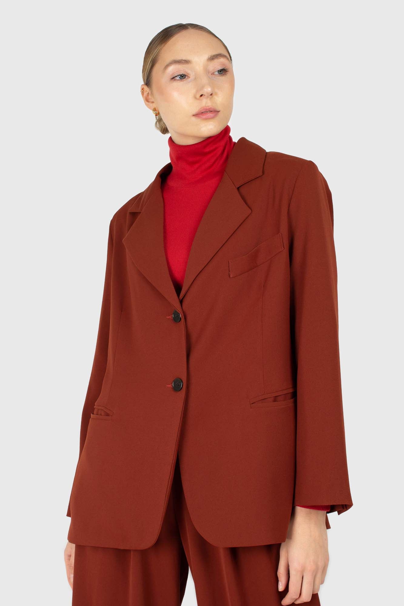 Dusty orange piping pocket oversized blazer_1