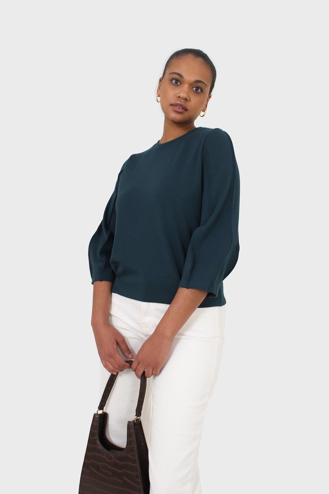 Dark green sharp seamed sleeve top_6