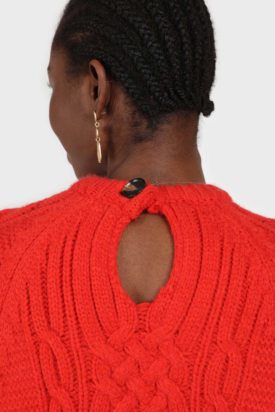 Bright red chunky cable knit balloon sleeved jumper_6
