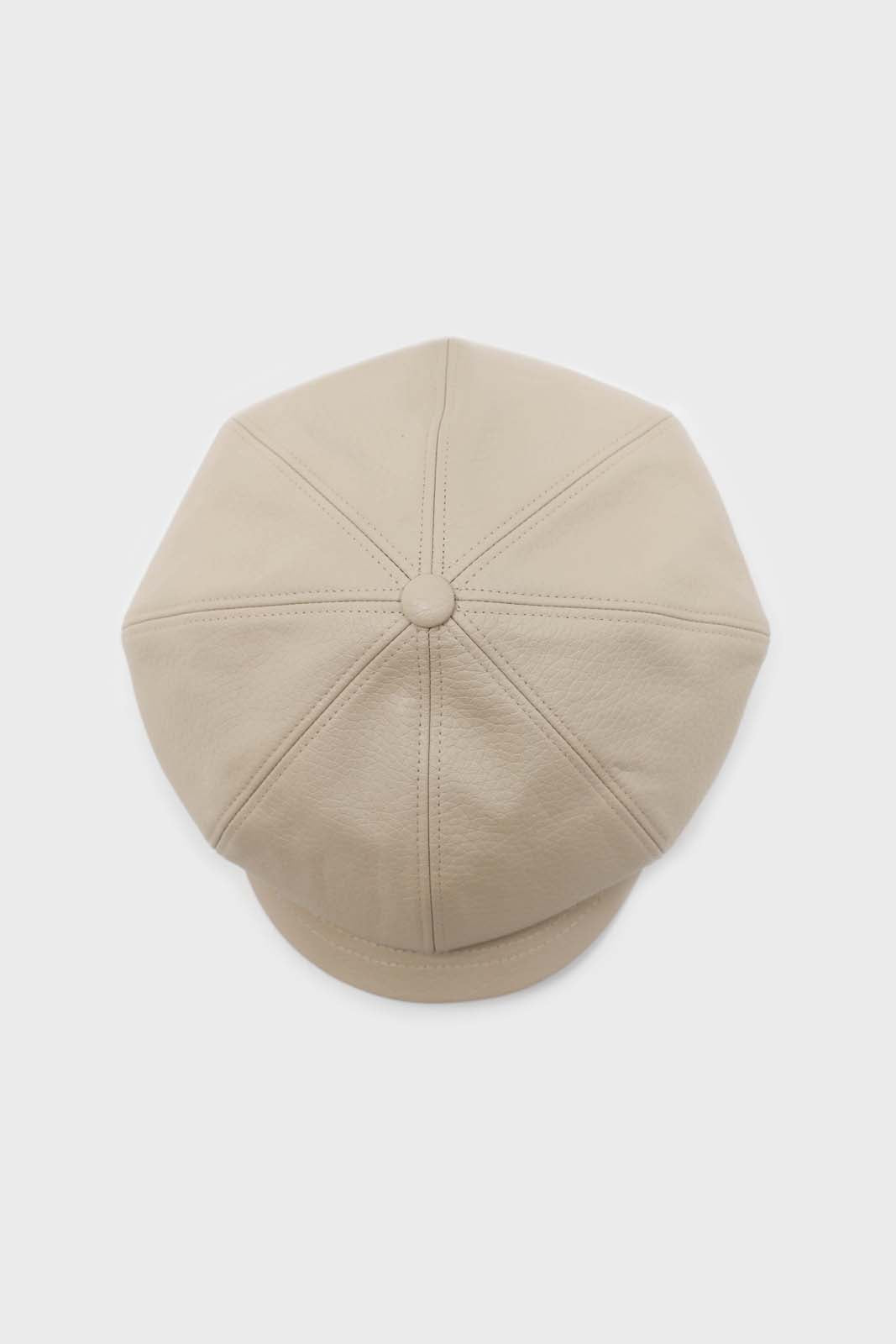 Ivory vegan leather baker boy hat_4