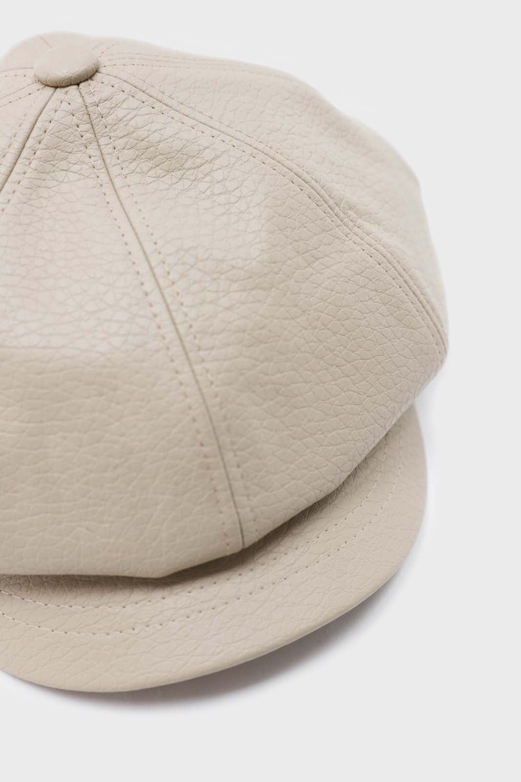Ivory vegan leather baker boy hat_5
