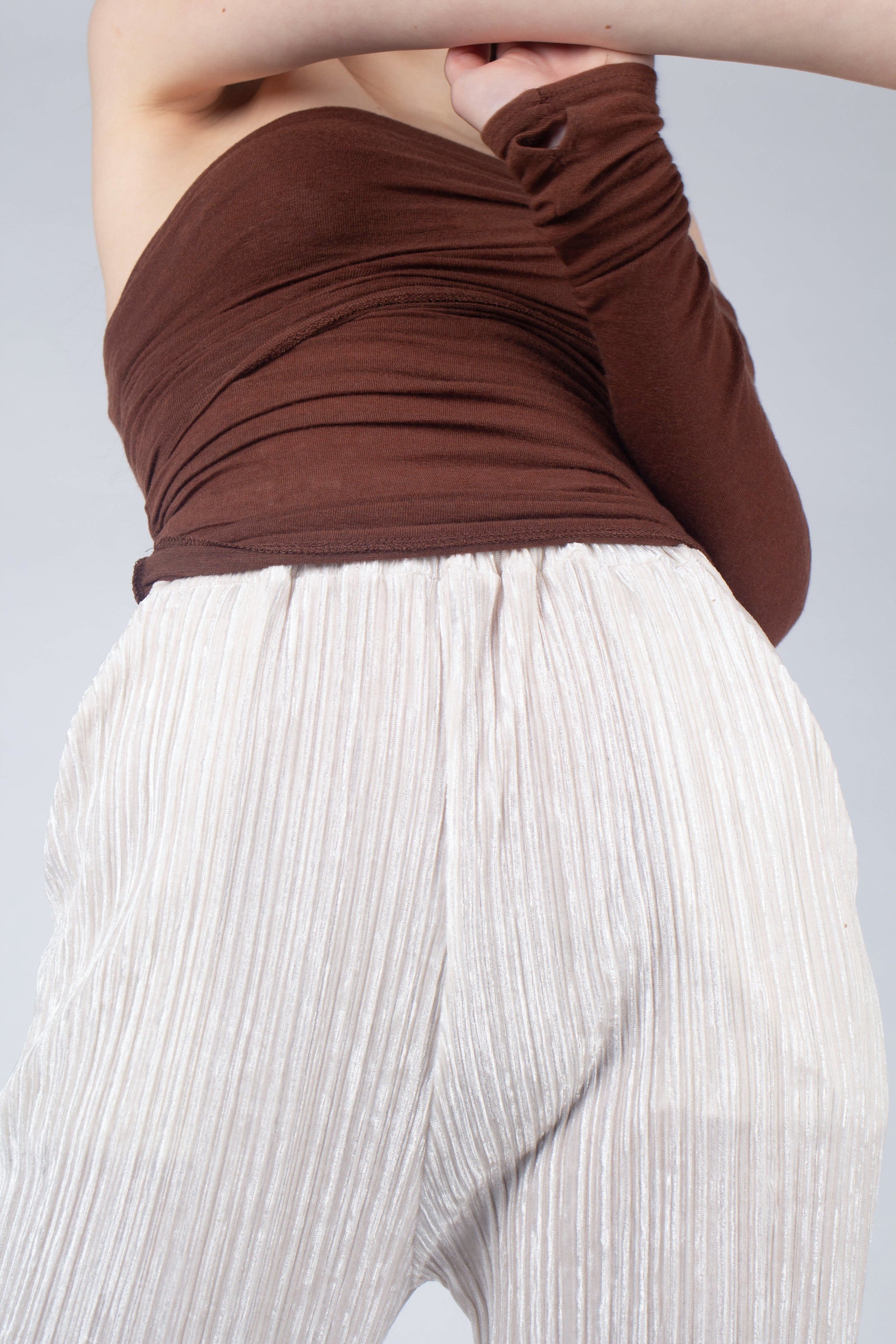 Ivory brushed velvet flare trousers_7