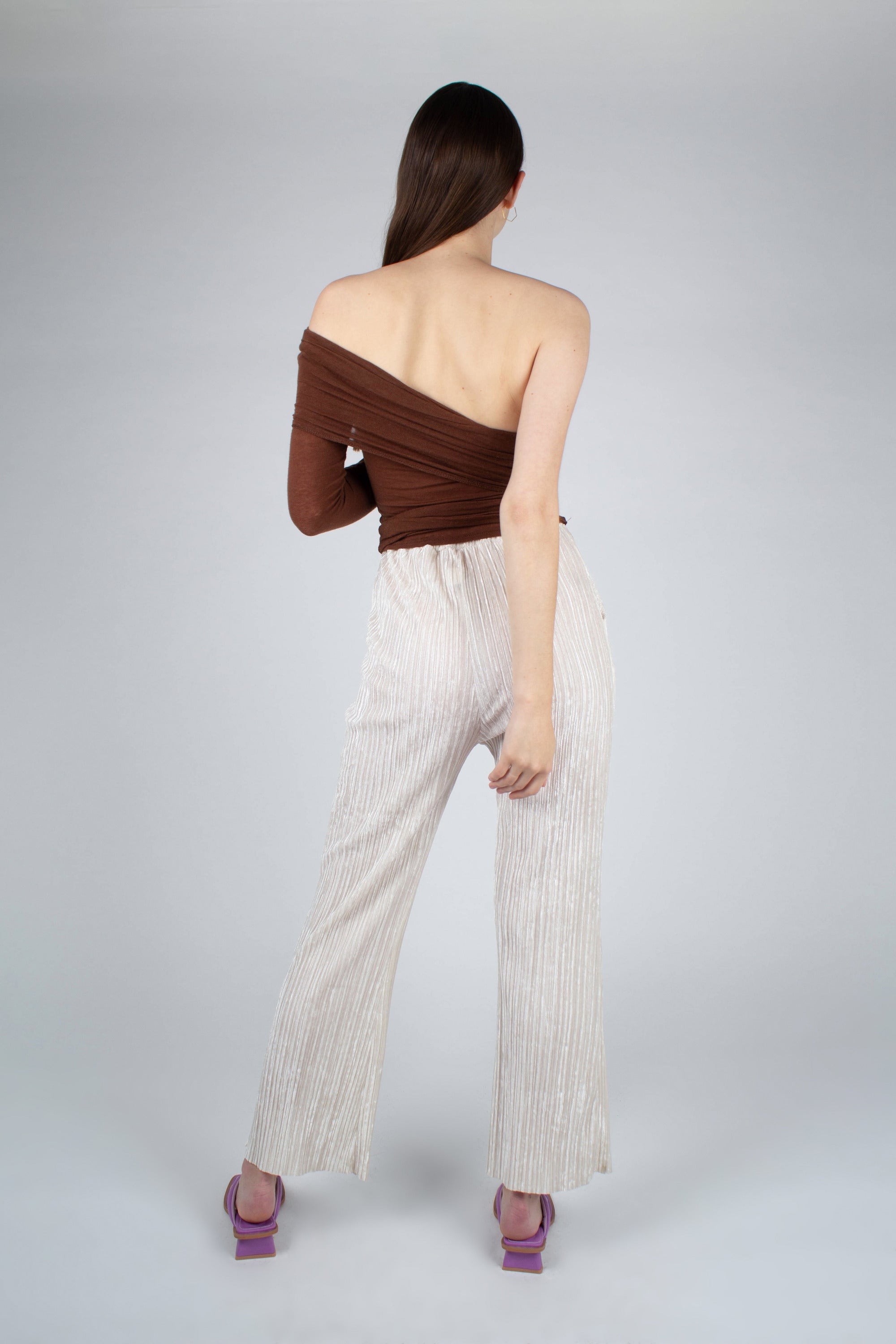 Ivory brushed velvet flare trousers_8