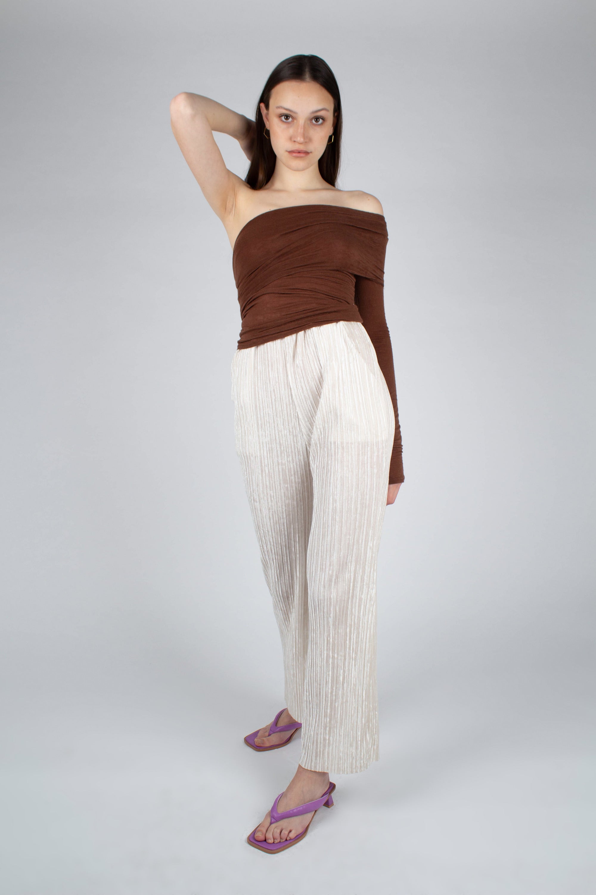 Ivory brushed velvet flare trousers_3