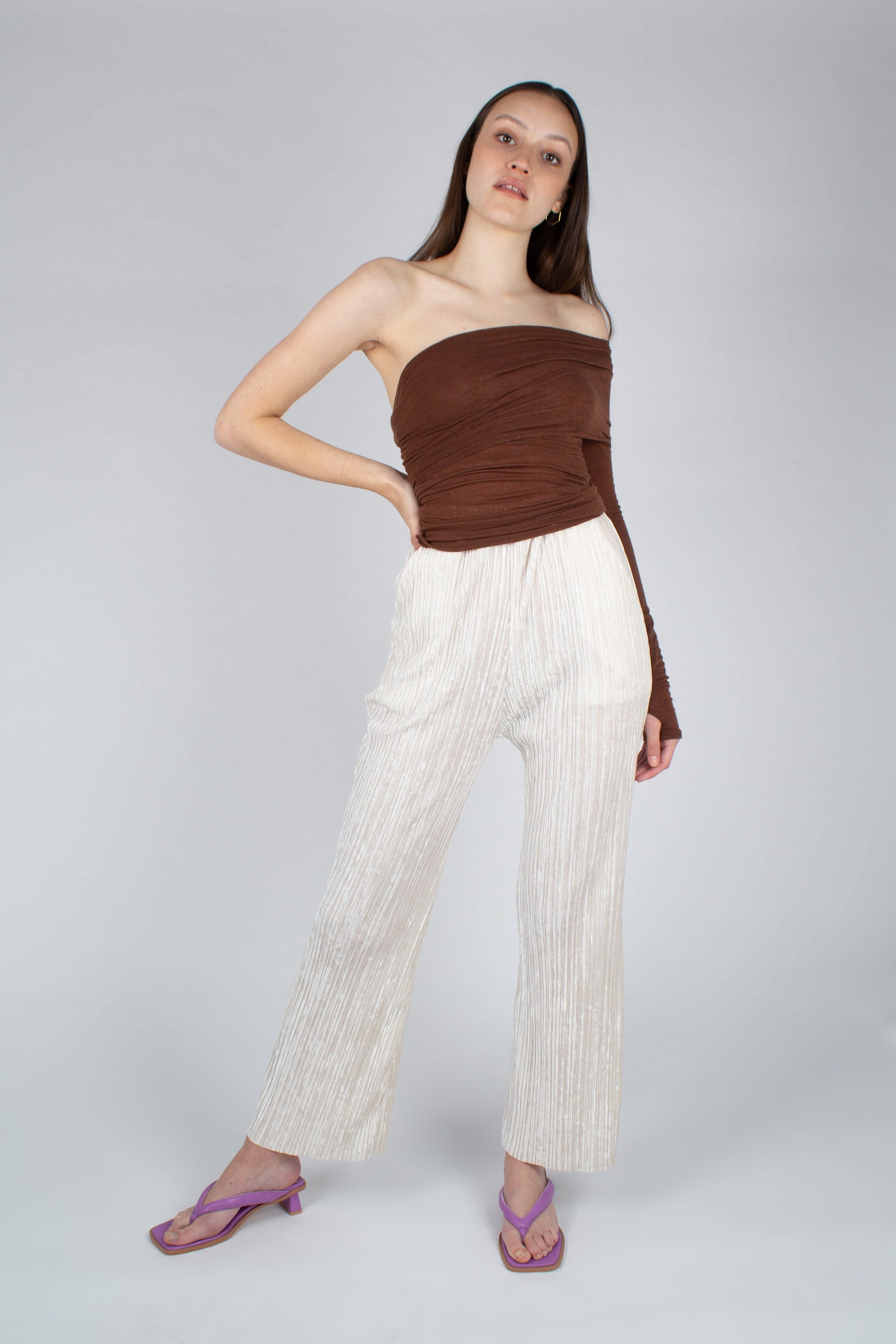 Ivory brushed velvet flare trousers_1