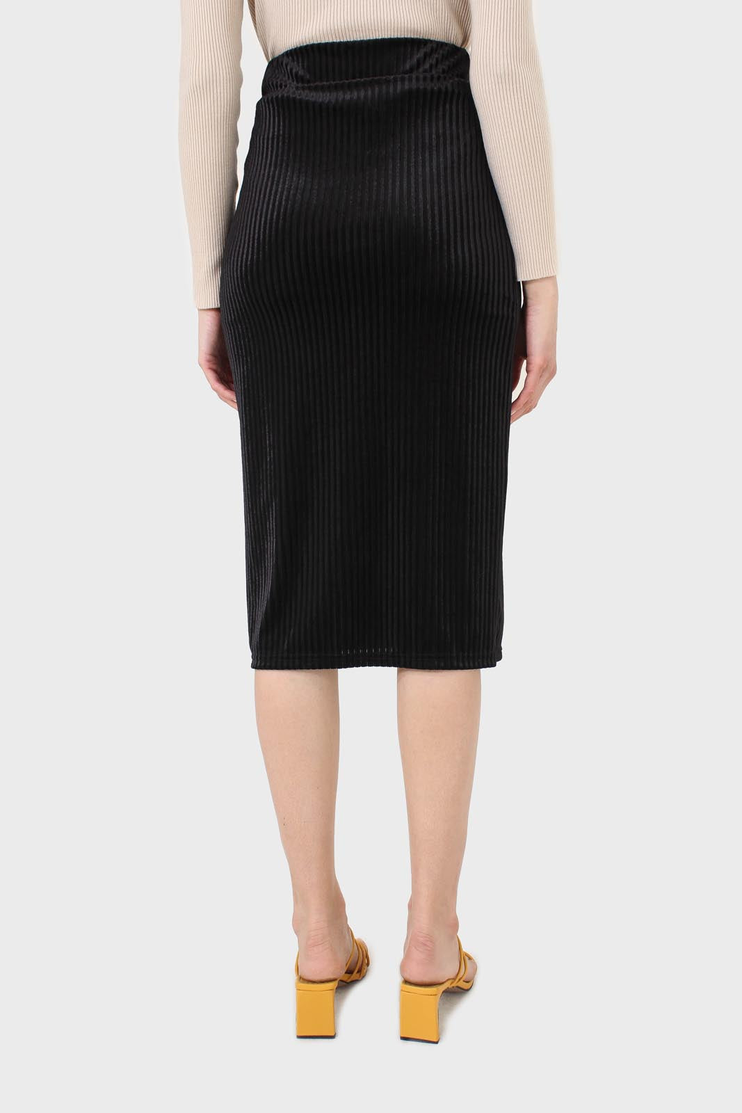 Black ribbed velvet pencil skirt_3