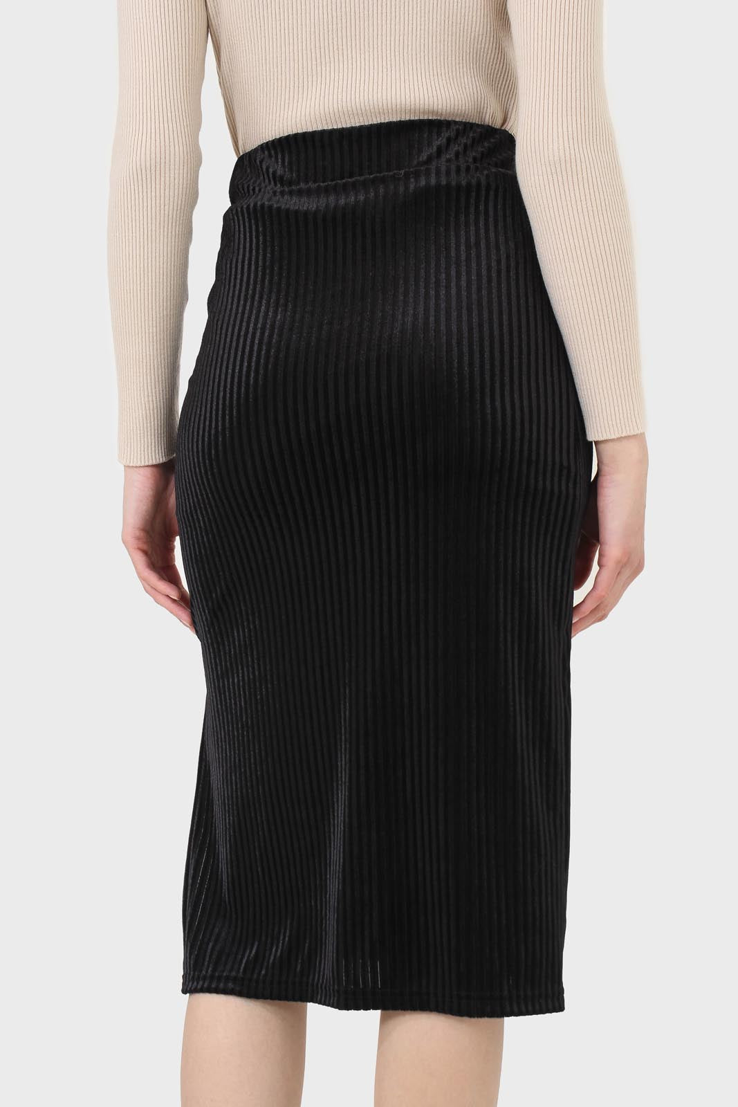 Black ribbed velvet pencil skirt_1