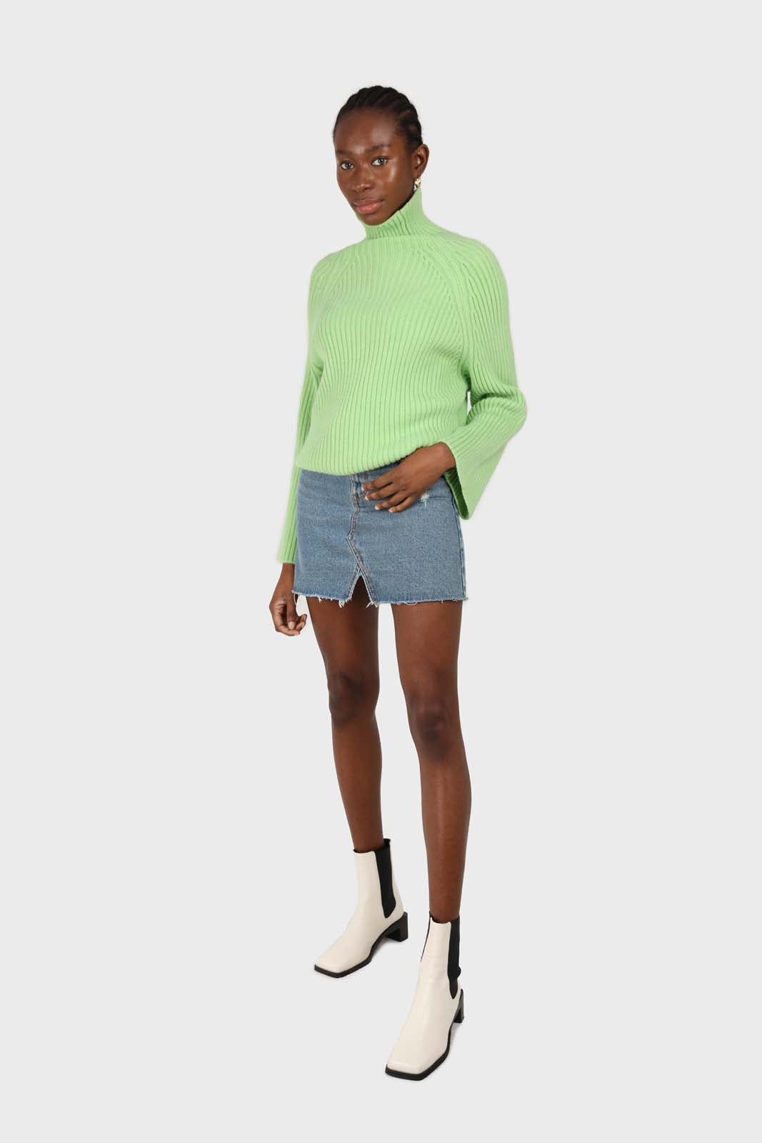 Bright green shaped thick rib turtleneck jumper_3