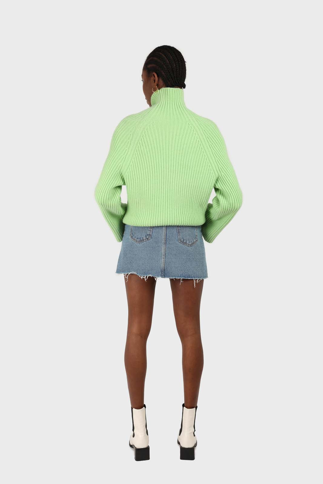 Bright green shaped thick rib turtleneck jumper_4