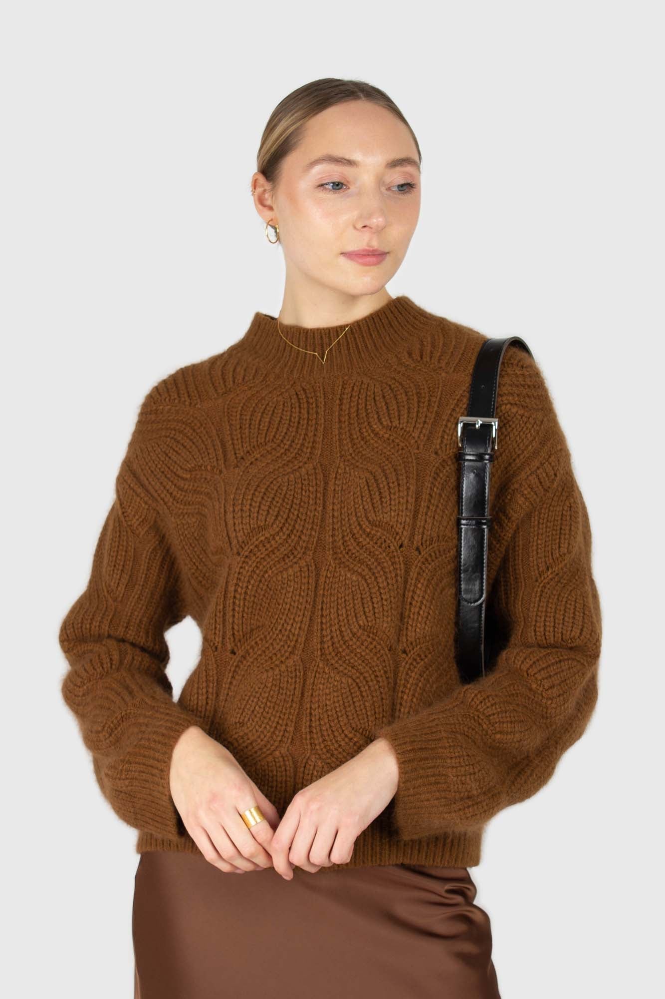 Brown large cable angora jumper_1