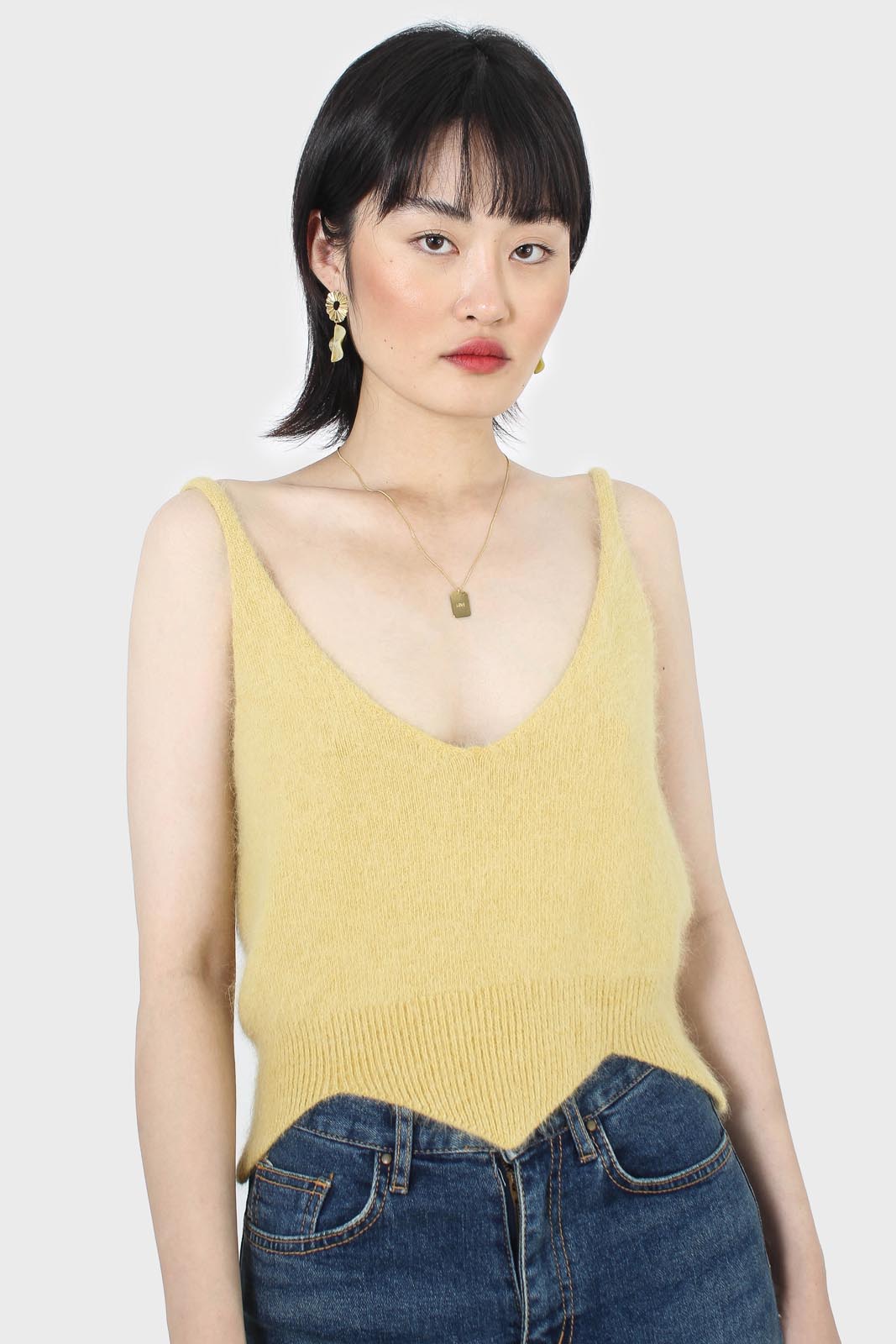 Yellow angora zig zag crop tank_1
