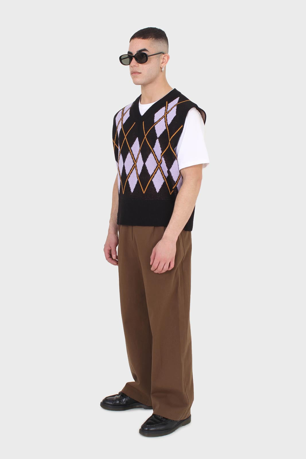 Brown two button waist wide leg trousers_5