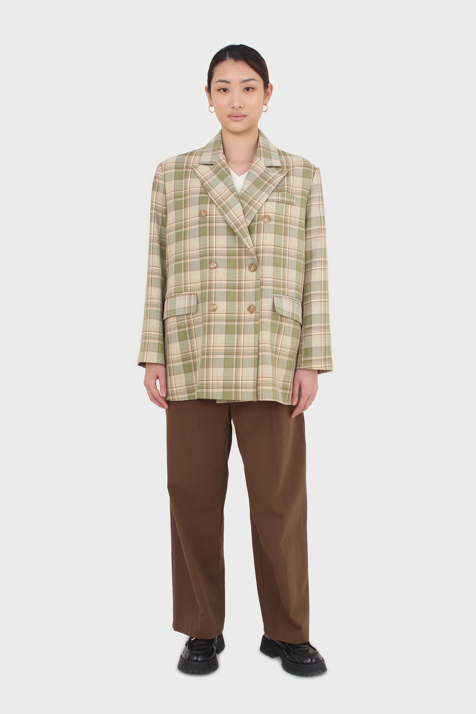Brown two button waist wide leg trousers_8