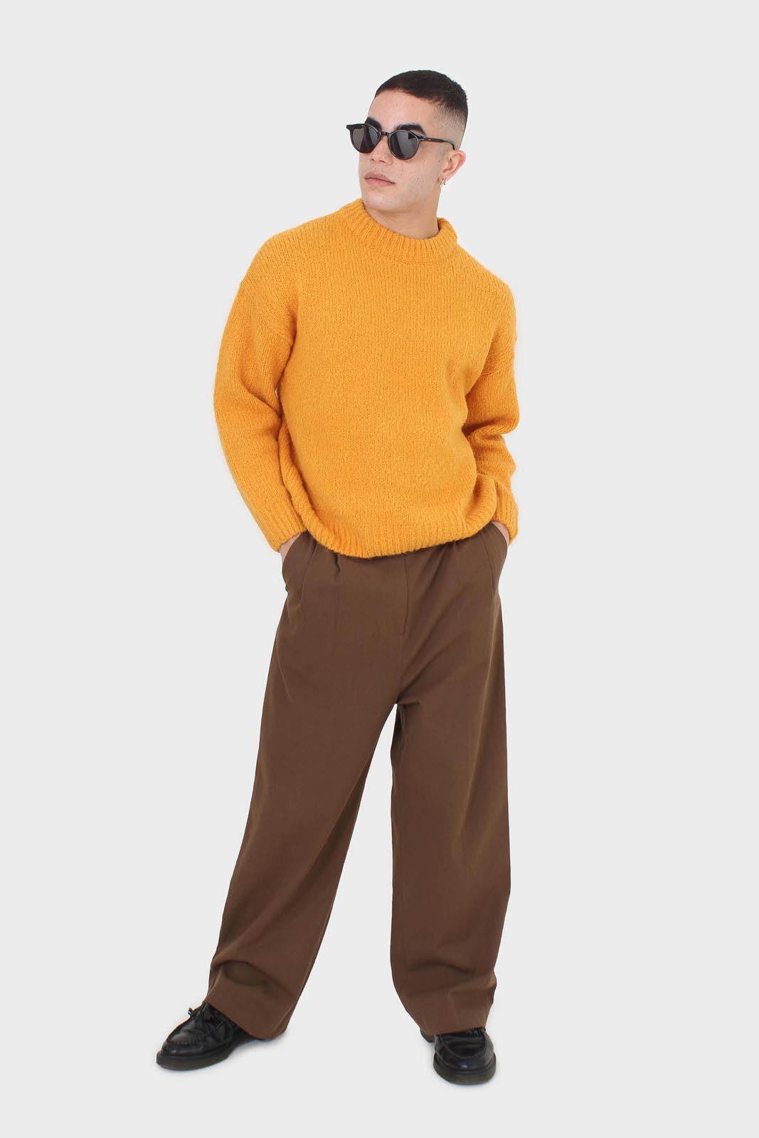 Brown two button waist wide leg trousers_2