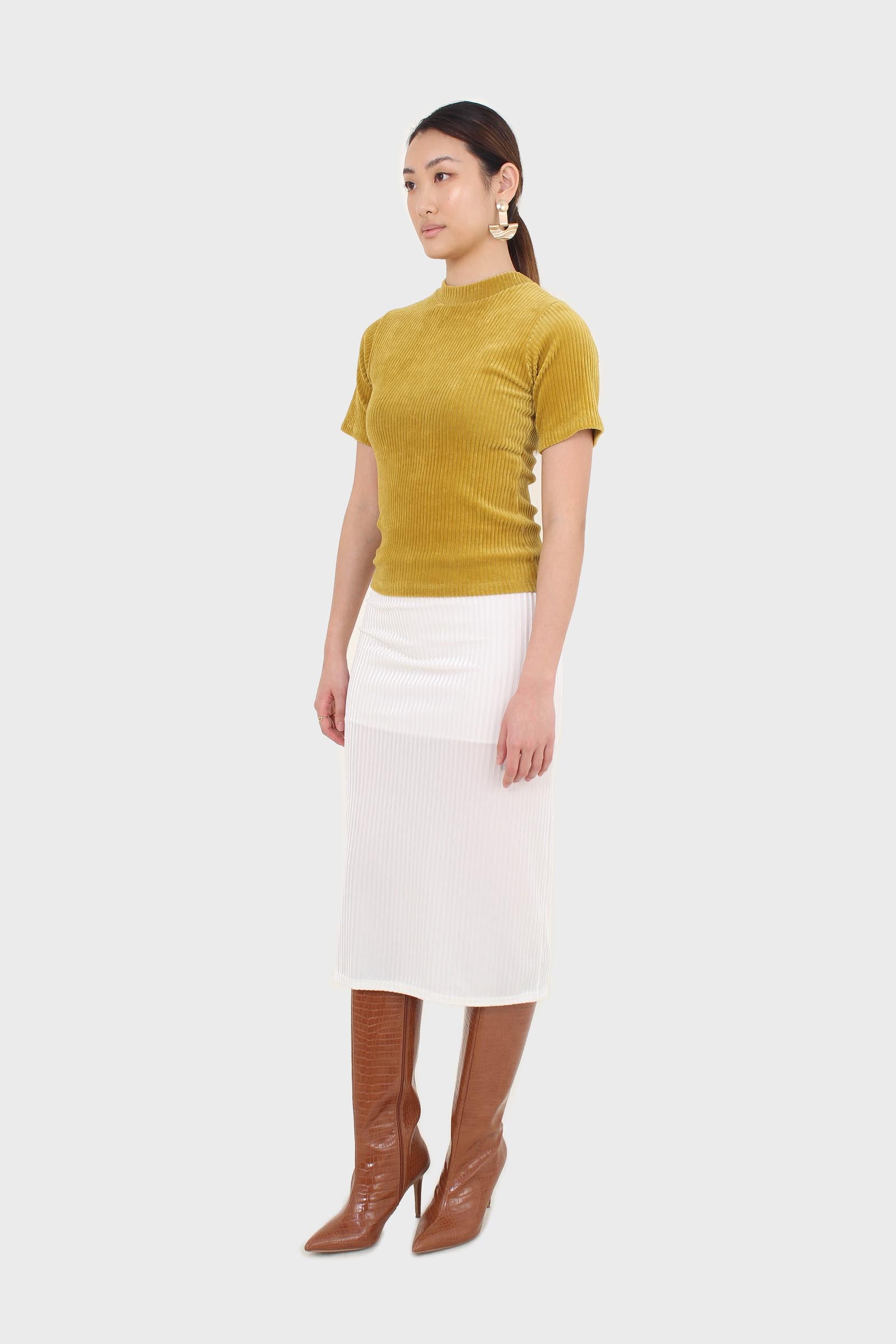 Ivory ribbed velvet midi pencil skirt_2