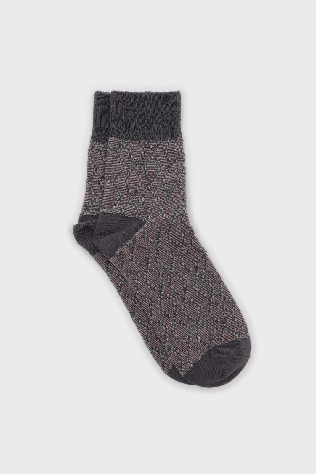 Grey diamond metallic color block socks_1