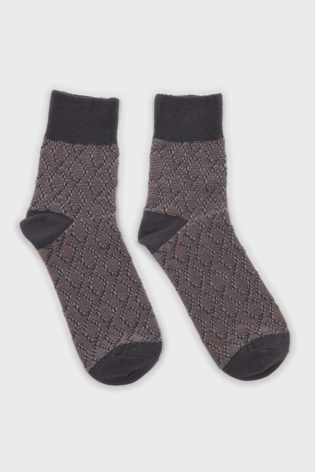 Grey diamond metallic color block socks_4