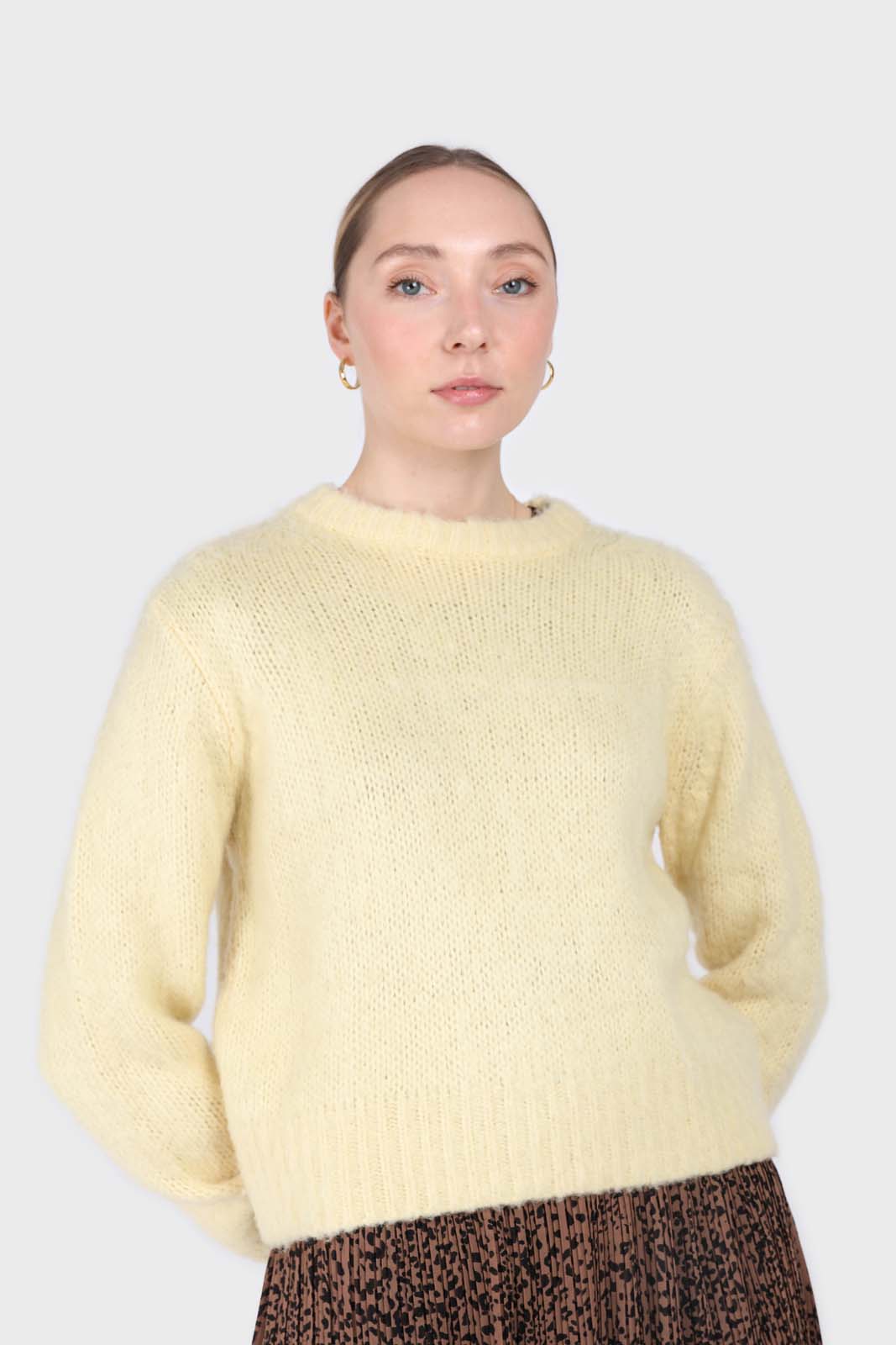 Yellow brush textured crew neck jumper_2