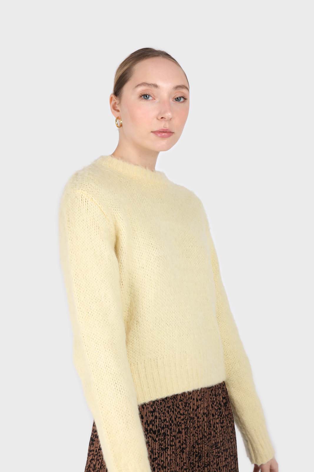 Yellow brush textured crew neck jumper_1