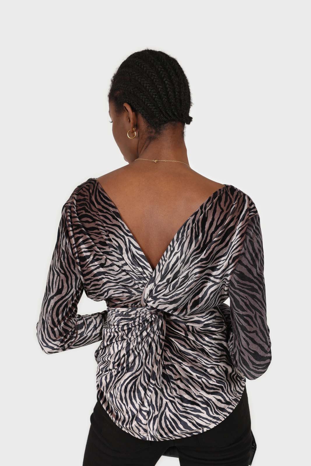Grey and black zebra twist front off shoulder top_7