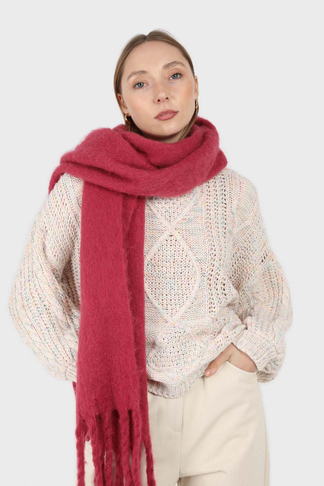 Dark pink fuzzy thick scarf - 826_2