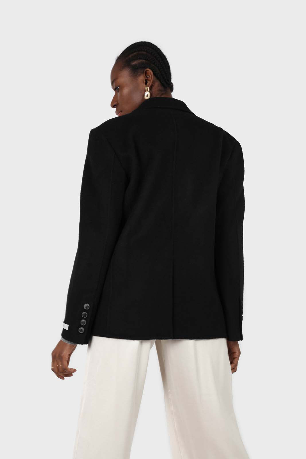 Black wool handmade tailored belted half coat_4
