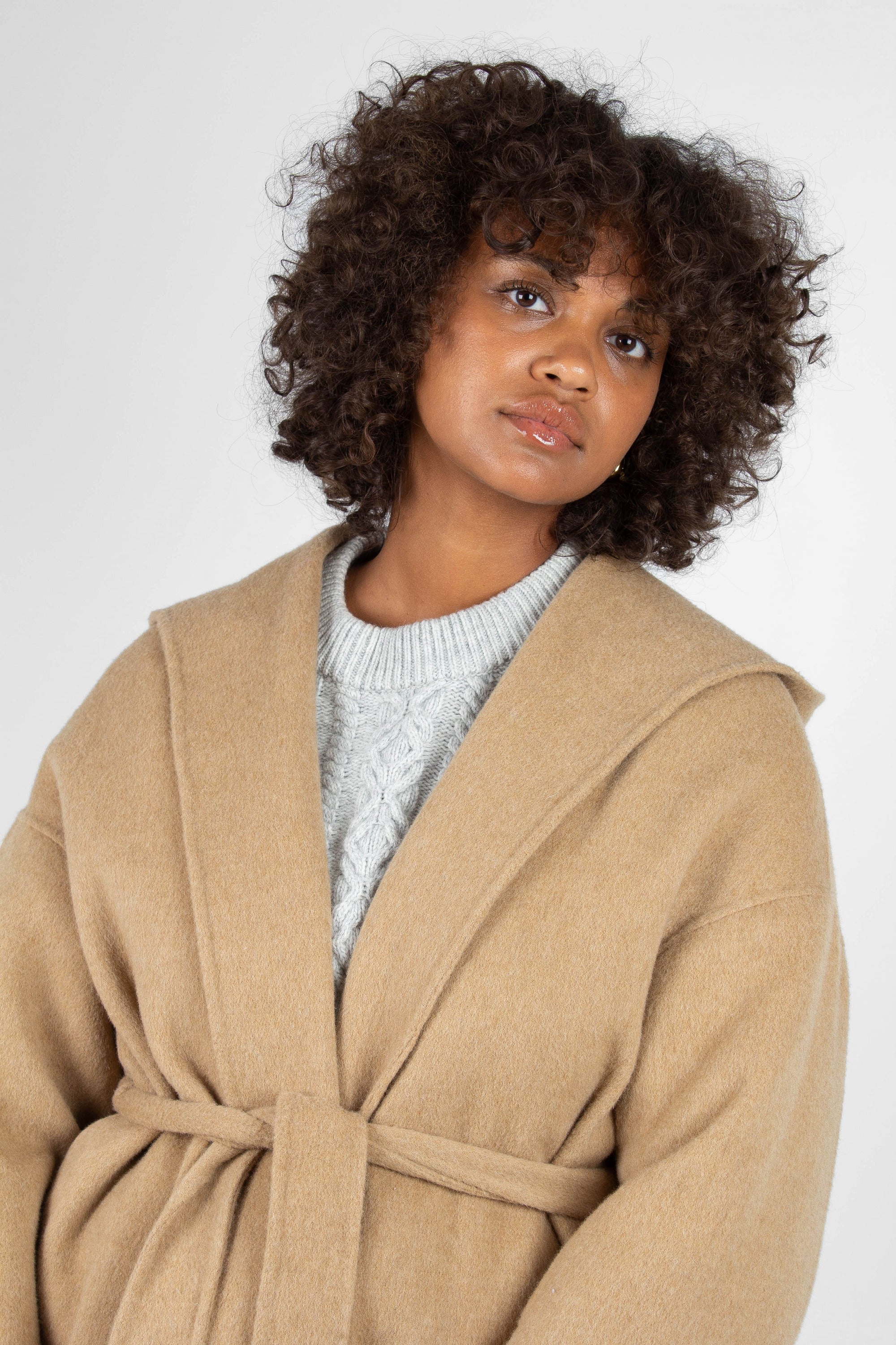 Camel wool handmade hooded long coat_5