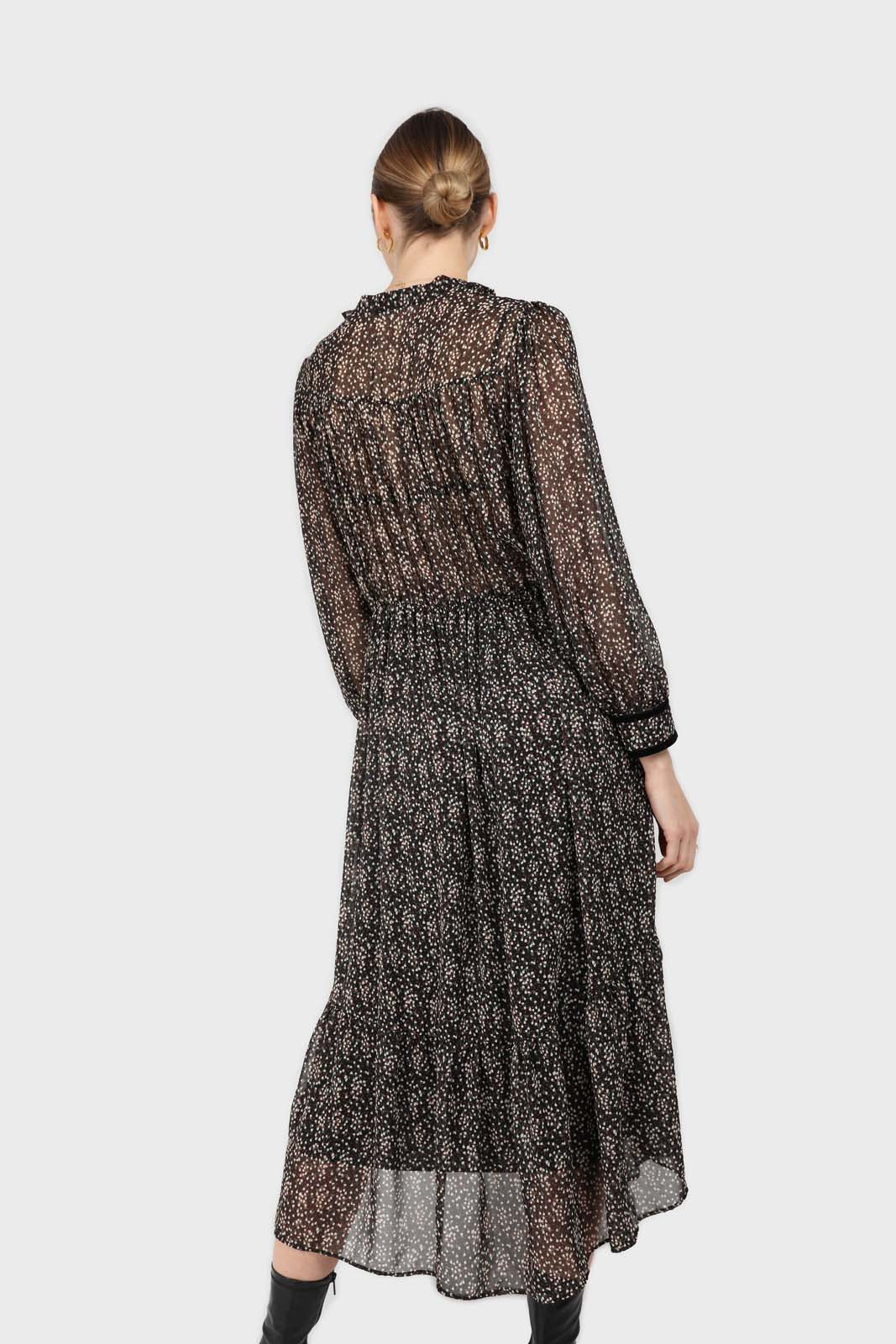 Black chiffon velvet trim floral maxi dress_4