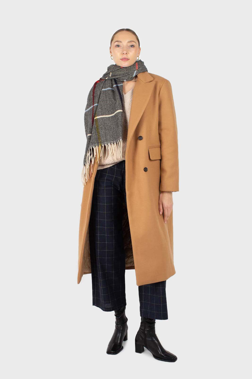 Camel double breasted wool belted long coat_5