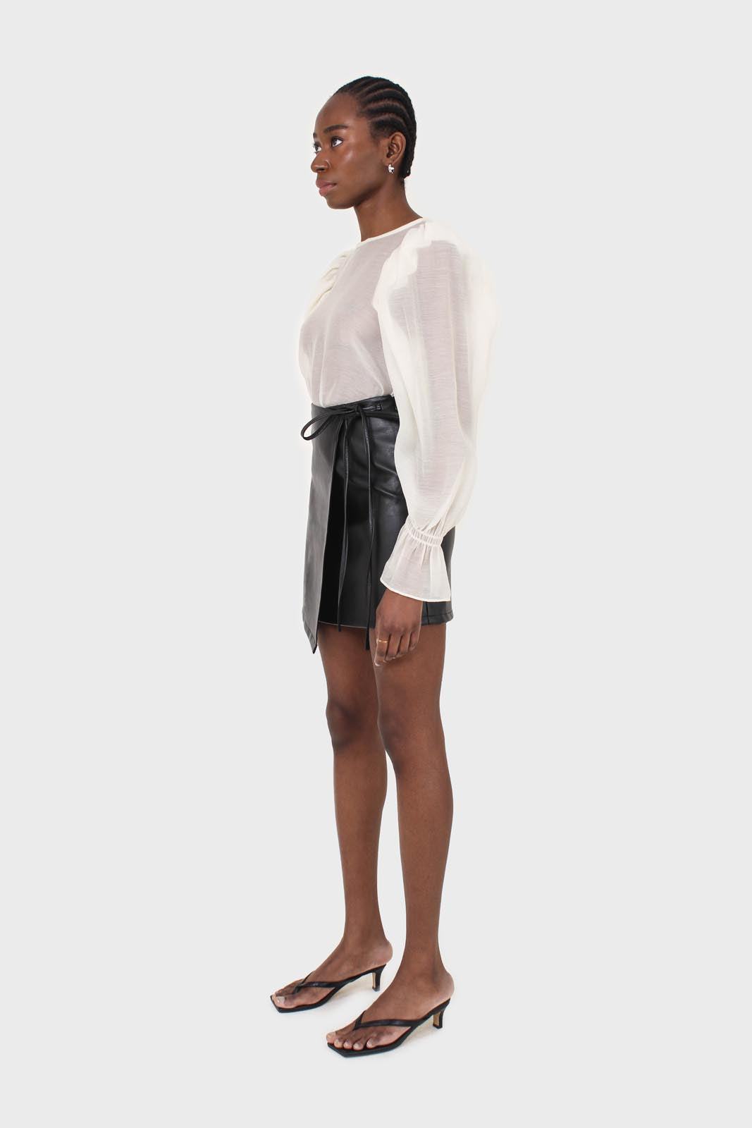 Black vegan leather wrapped tie mini skirt_3