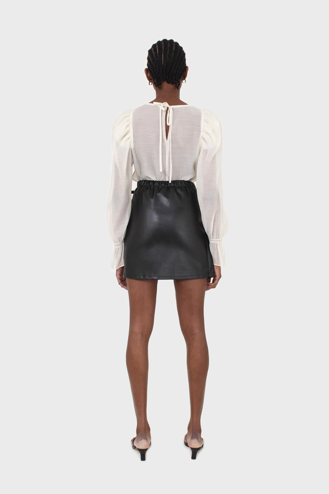 Black vegan leather wrapped tie mini skirt_4