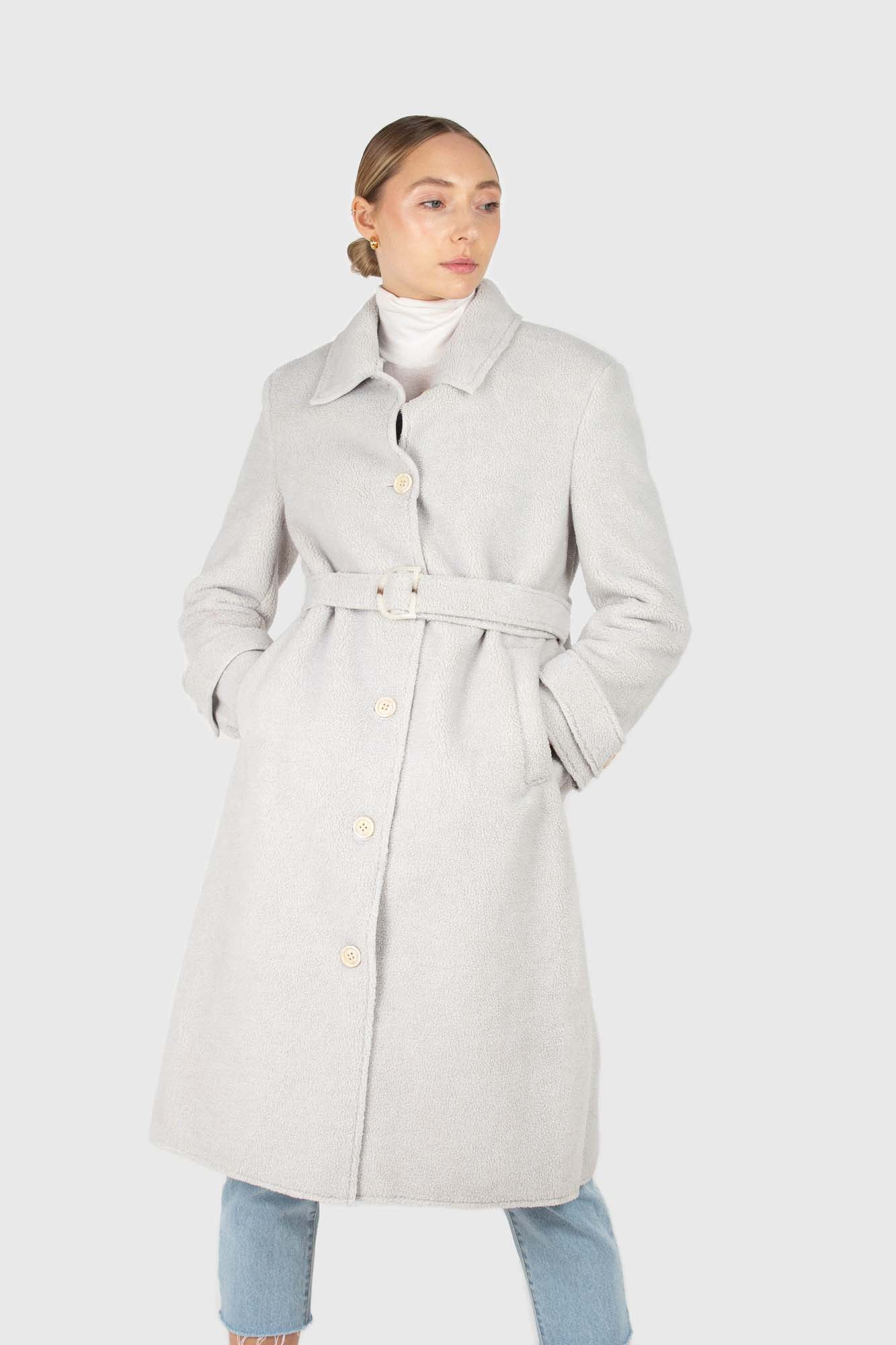 Light blue vegan mustang belted long coat_1