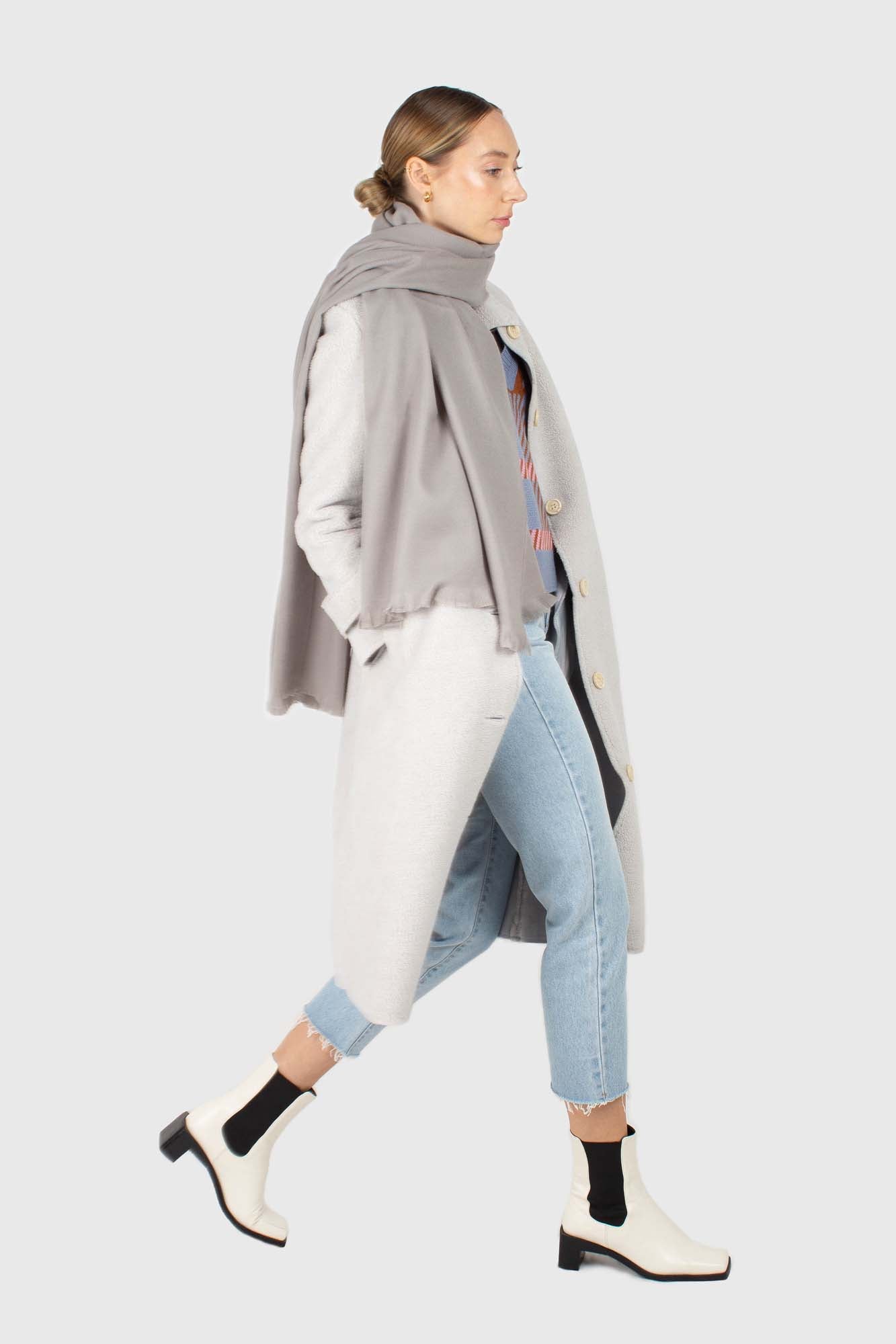 Light blue vegan mustang belted long coat_4