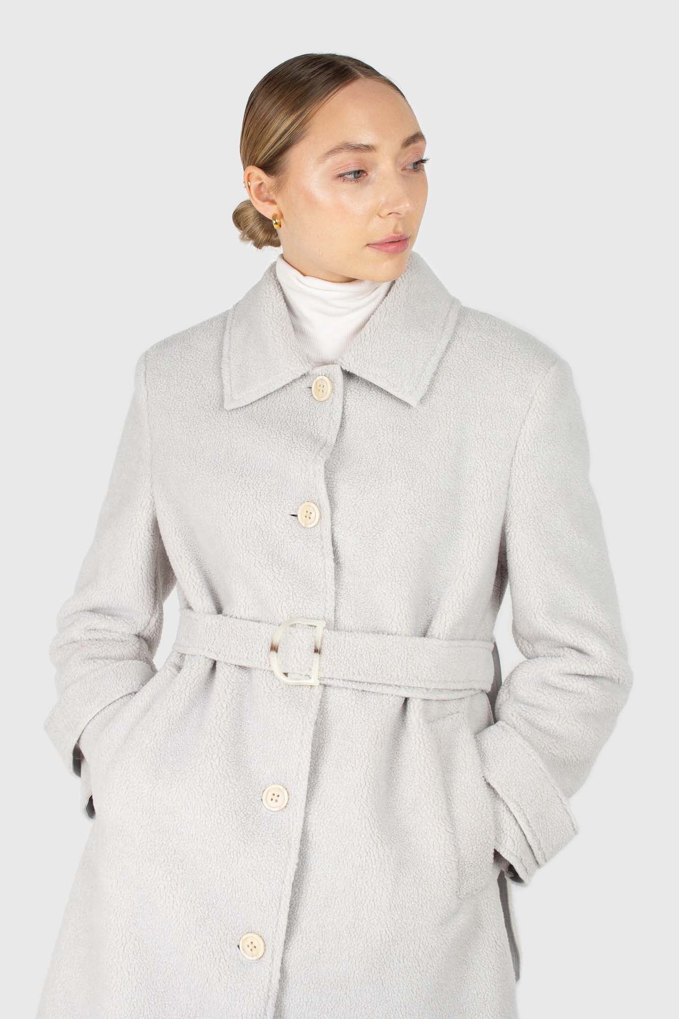 Light blue vegan mustang belted long coat_3